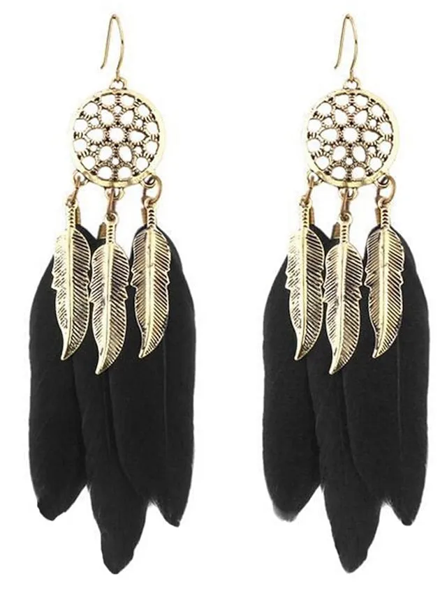 1 Pair Drop Earrings For Street Date Feather Alloy Classic Fashion for Women