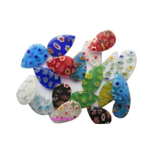 10 Pcs Millefiori Lampwork Glass Tear Drop 21X12mm Mixed Colours Charms Pendants