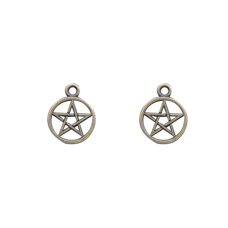 10 Pcs Tibetan Bronze Tone Pentagram Pentacle Wiccan Pagan 24mm x 21mm 3D Charms Pendants