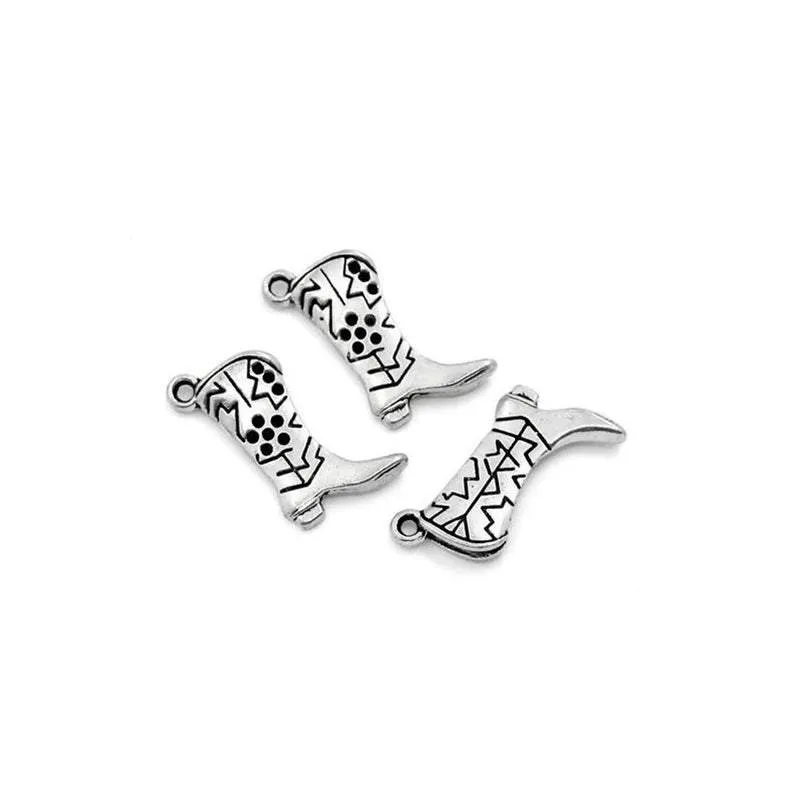 10 Pcs Tibetan Silver COWBOY BOOTS 22mm x 14mm Charms Pendants, Lead & Nickel Free Metal Charms Pendants Beads