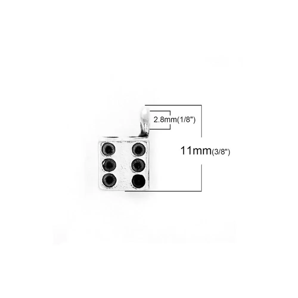 10 Pcs Tibetan Silver DICE 11mm x 11mm Charms Pendants, Lead & Nickel Free Metal Charms Pendants Beads