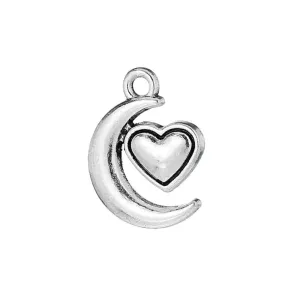 10 Pcs Tibetan Silver HALF MOON WITH HEART 18mm x 14mm Charms Pendants, Lead & Nickel Free Metal Charms Pendants Beads