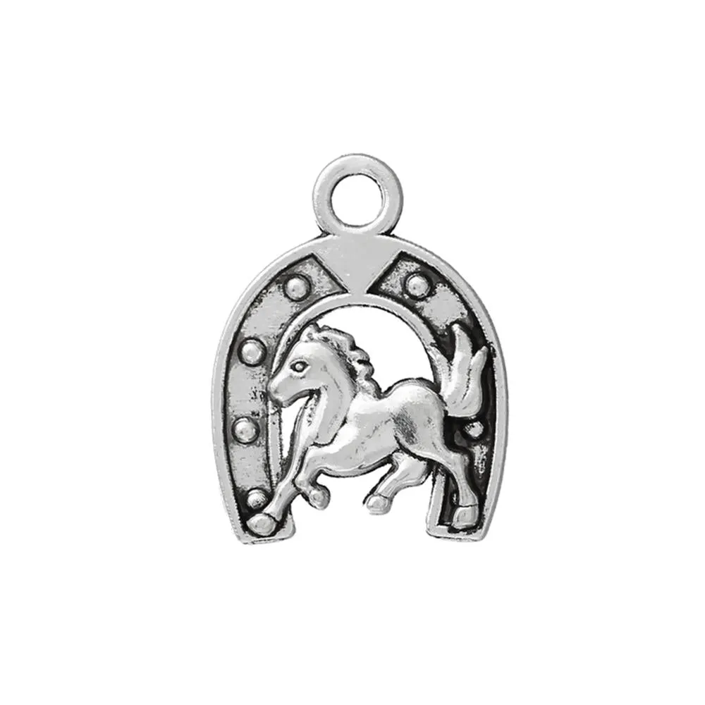 10 Pcs Tibetan Silver HORSESHOE WITH HORSE 23mm x 18mm Charms Pendants, Lead & Nickel Free Metal Charms Pendants Beads