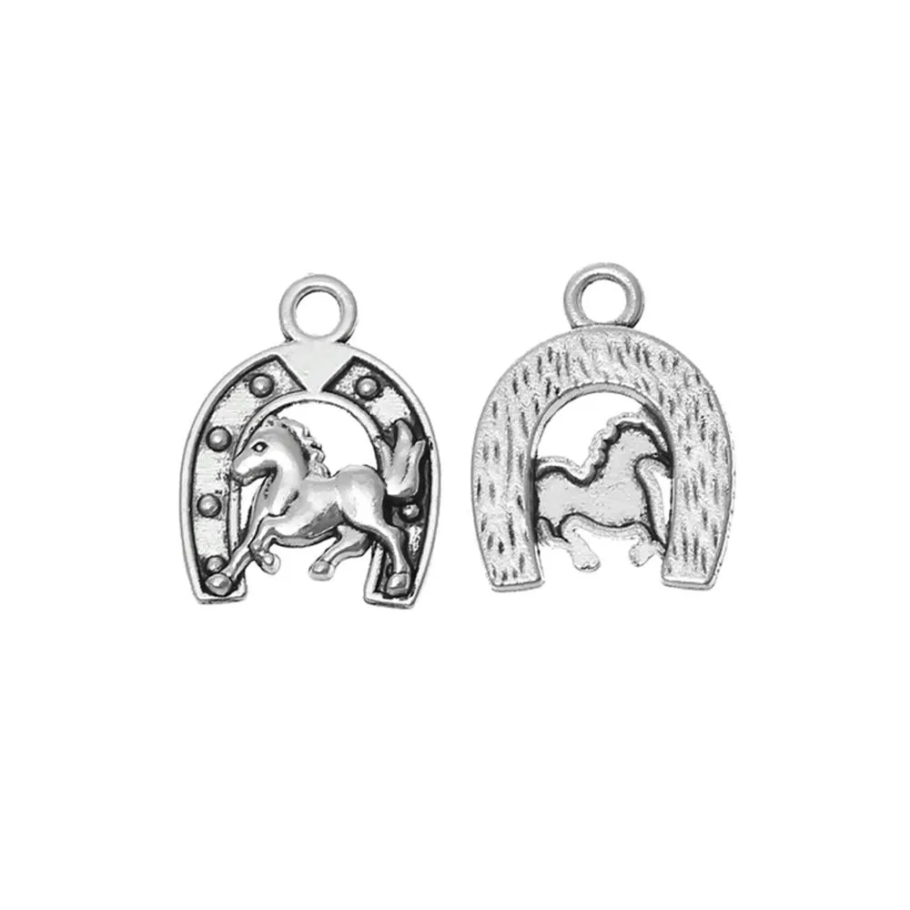 10 Pcs Tibetan Silver HORSESHOE WITH HORSE 23mm x 18mm Charms Pendants, Lead & Nickel Free Metal Charms Pendants Beads