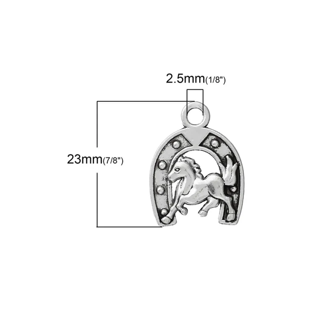 10 Pcs Tibetan Silver HORSESHOE WITH HORSE 23mm x 18mm Charms Pendants, Lead & Nickel Free Metal Charms Pendants Beads