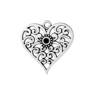 10 Pcs Tibetan Silver PATTERENED HEART WITH FLOWER 25mm x 25mm Charms Pendants, Lead & Nickel Free Metal Charms Pendants Beads