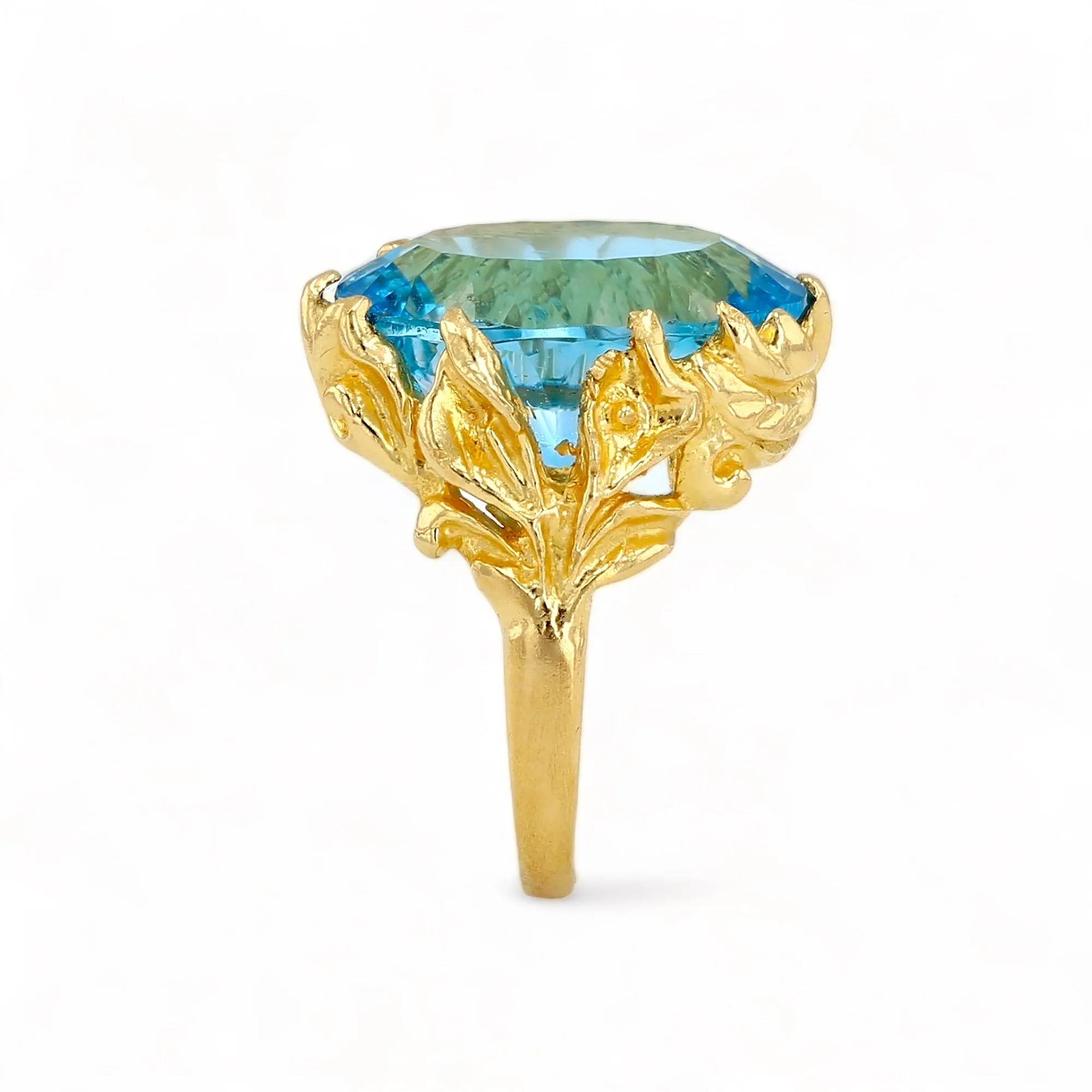 10K yellow gold zarza blue topaz solid ring-R1400