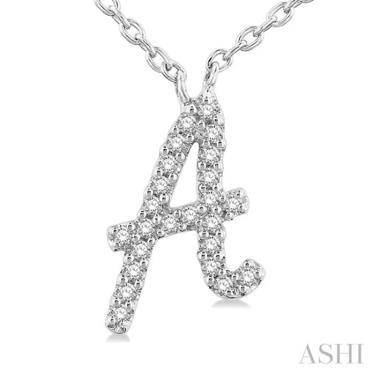 1/20 Ctw Initial 'A' Round cut Diamond Pendant With Chain in 10K White Gold