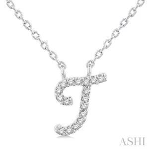 1/20 Ctw Initial 'T' Round cut Diamond Pendant With Chain in 10K White Gold