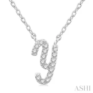 1/20 Ctw Initial 'Y' Round cut Diamond Pendant With Chain in 14K White Gold