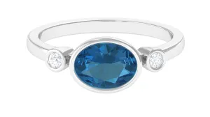 1.25 CT East West London Blue Topaz Solitaire Ring with Diamond