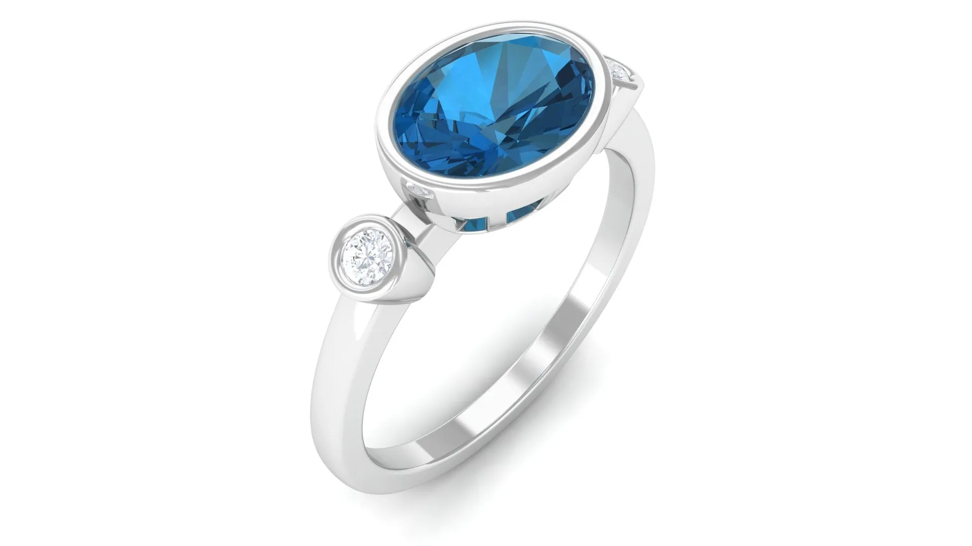 1.25 CT East West London Blue Topaz Solitaire Ring with Diamond