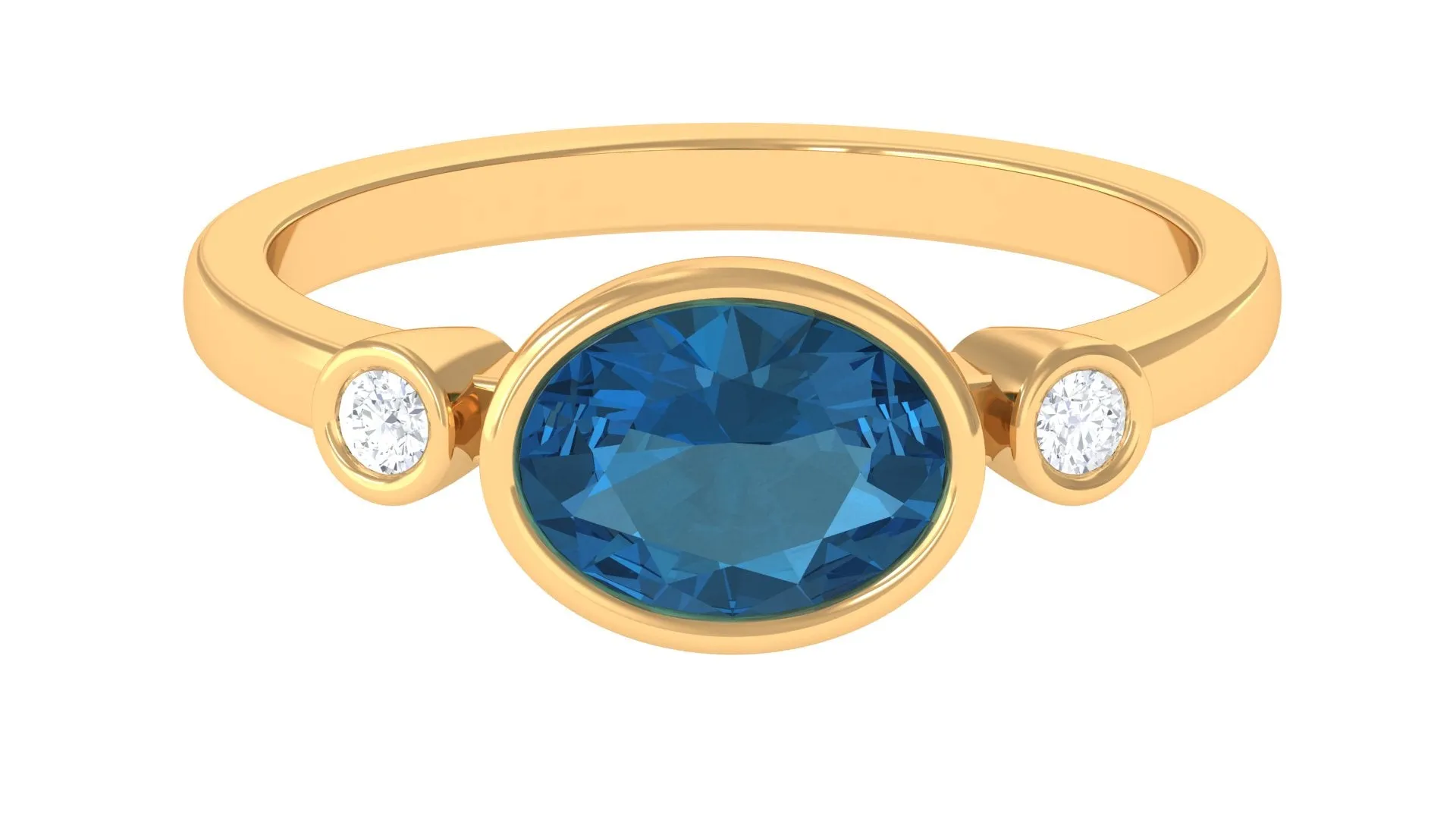 1.25 CT East West London Blue Topaz Solitaire Ring with Diamond