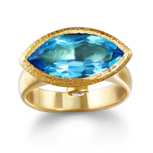 14k Blue Topaz Marquise Cut Ring with White Diamonds