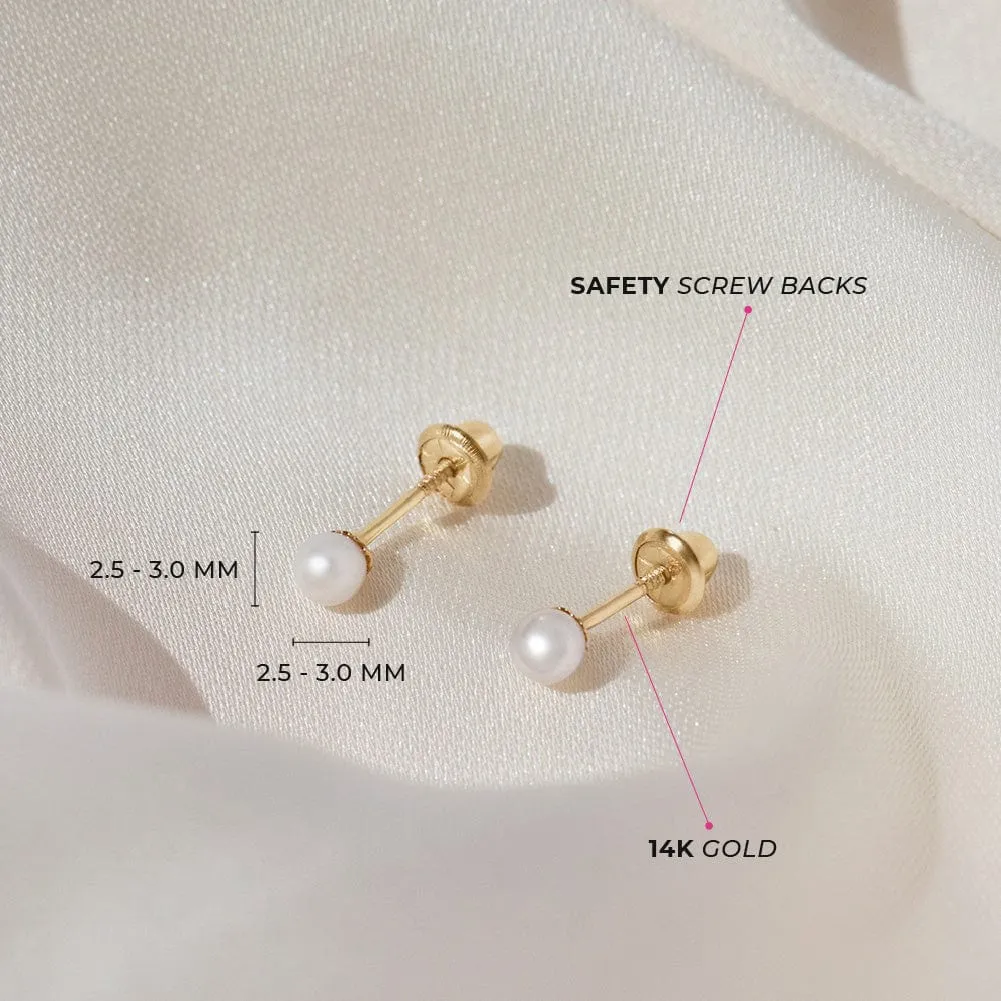 14k Classic 3mm Cultured Pearl Chidlren's Earrings