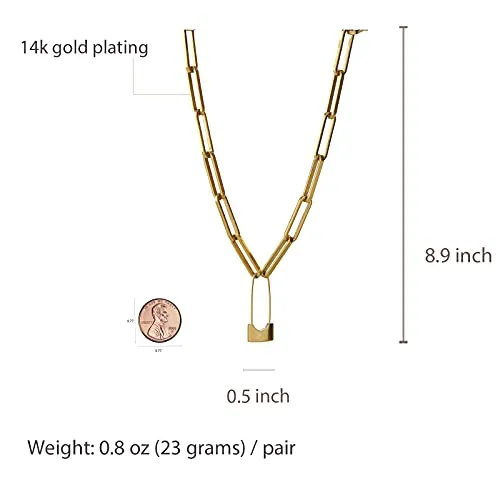 14K Gold Plated Vintage Distressed Chain Choker Gold Lock Pin Chain Necklace for Women Girl Gifts Valentines/Birthday/Anniversary/Mother’s Day