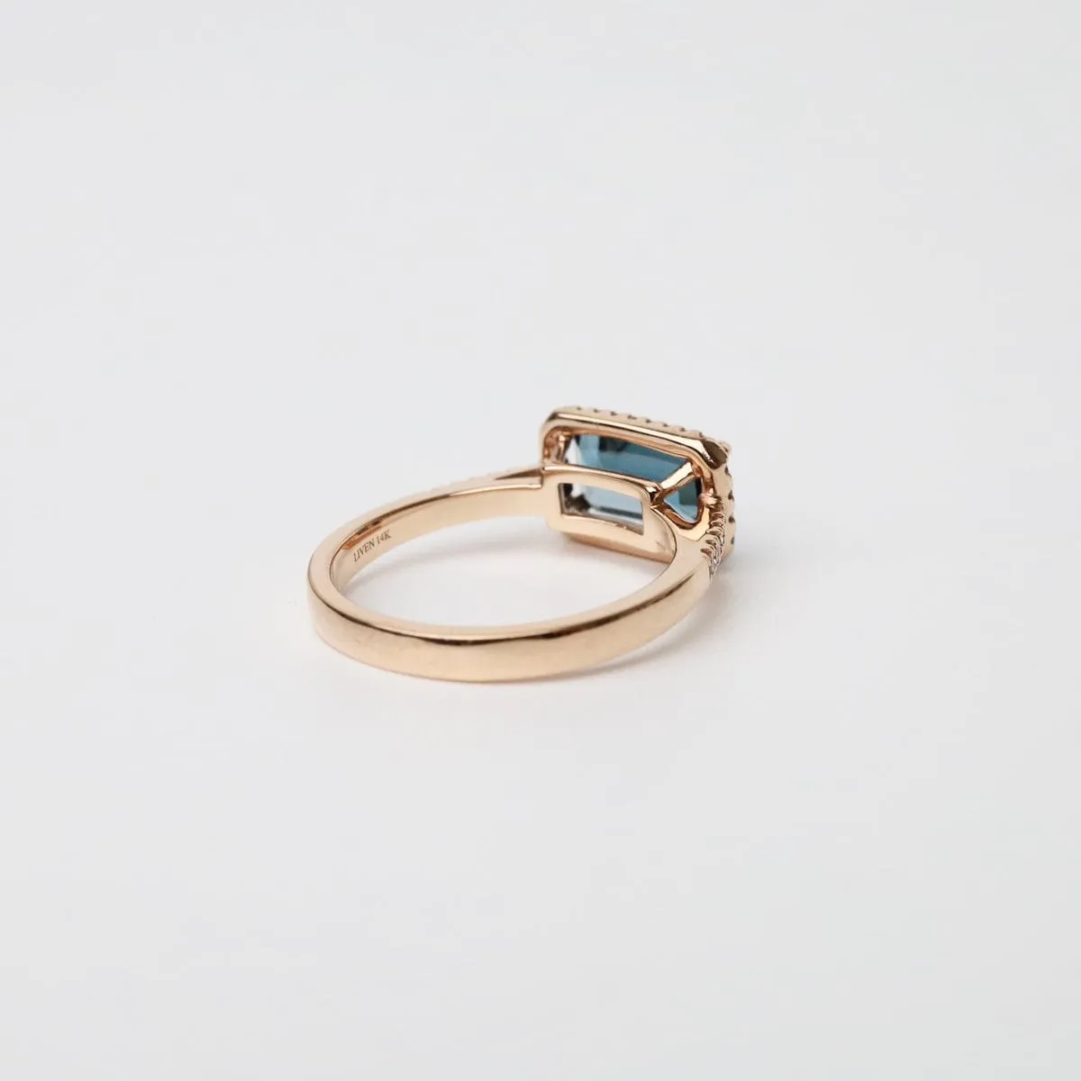 14k Rose Gold Rectangular London Blue Topaz Ring