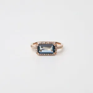 14k Rose Gold Rectangular London Blue Topaz Ring