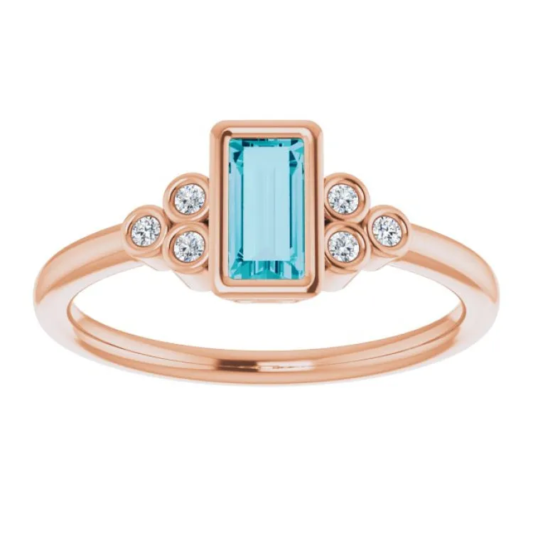 14K Rose Natural London Blue Topaz & .06 CTW Natural Diamond Ring