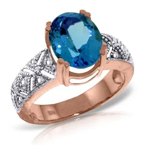 14K Solid Rose Gold Rings w/ Natural Diamonds & Blue Topaz