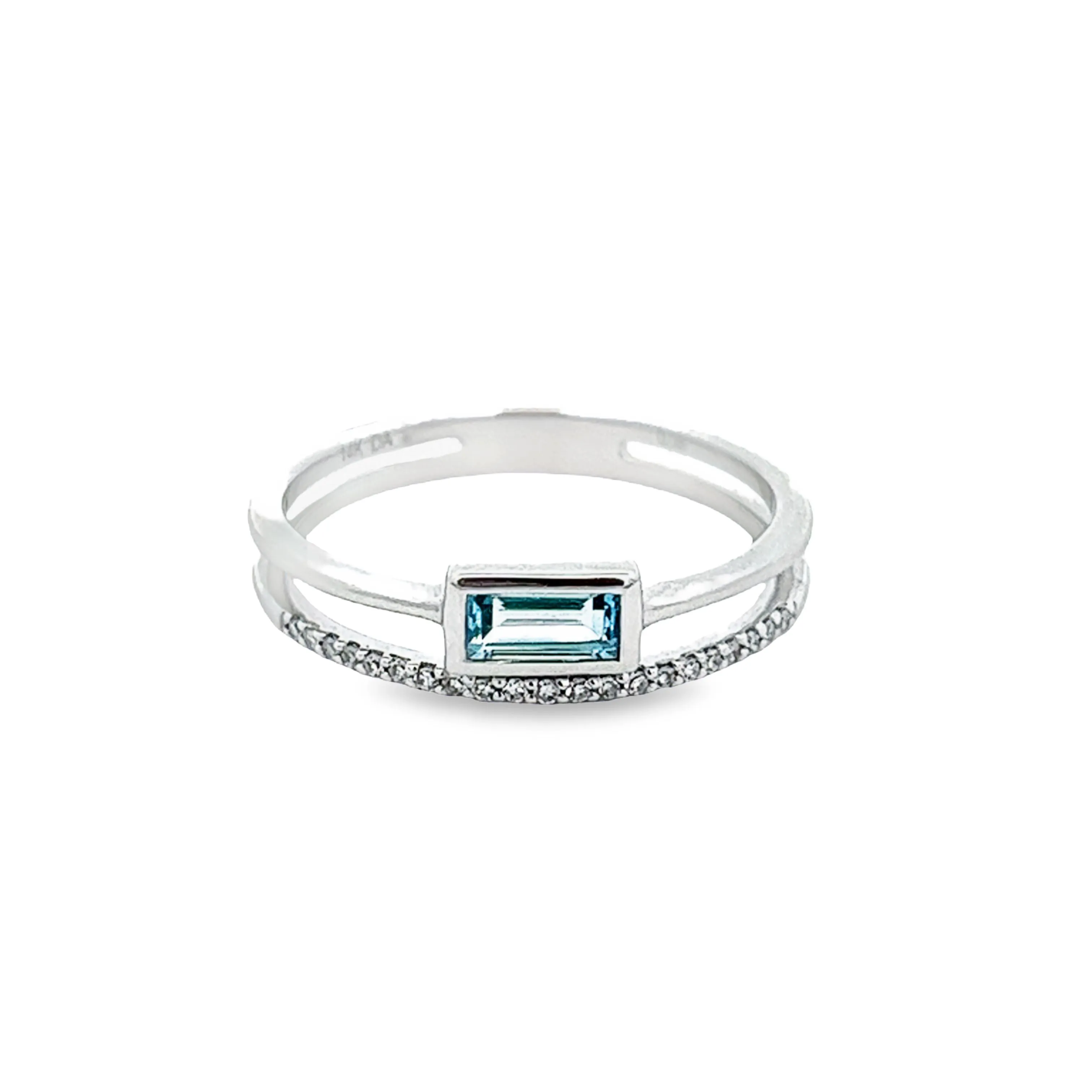 14k White Gold Diamond and Blue Topaz Ring