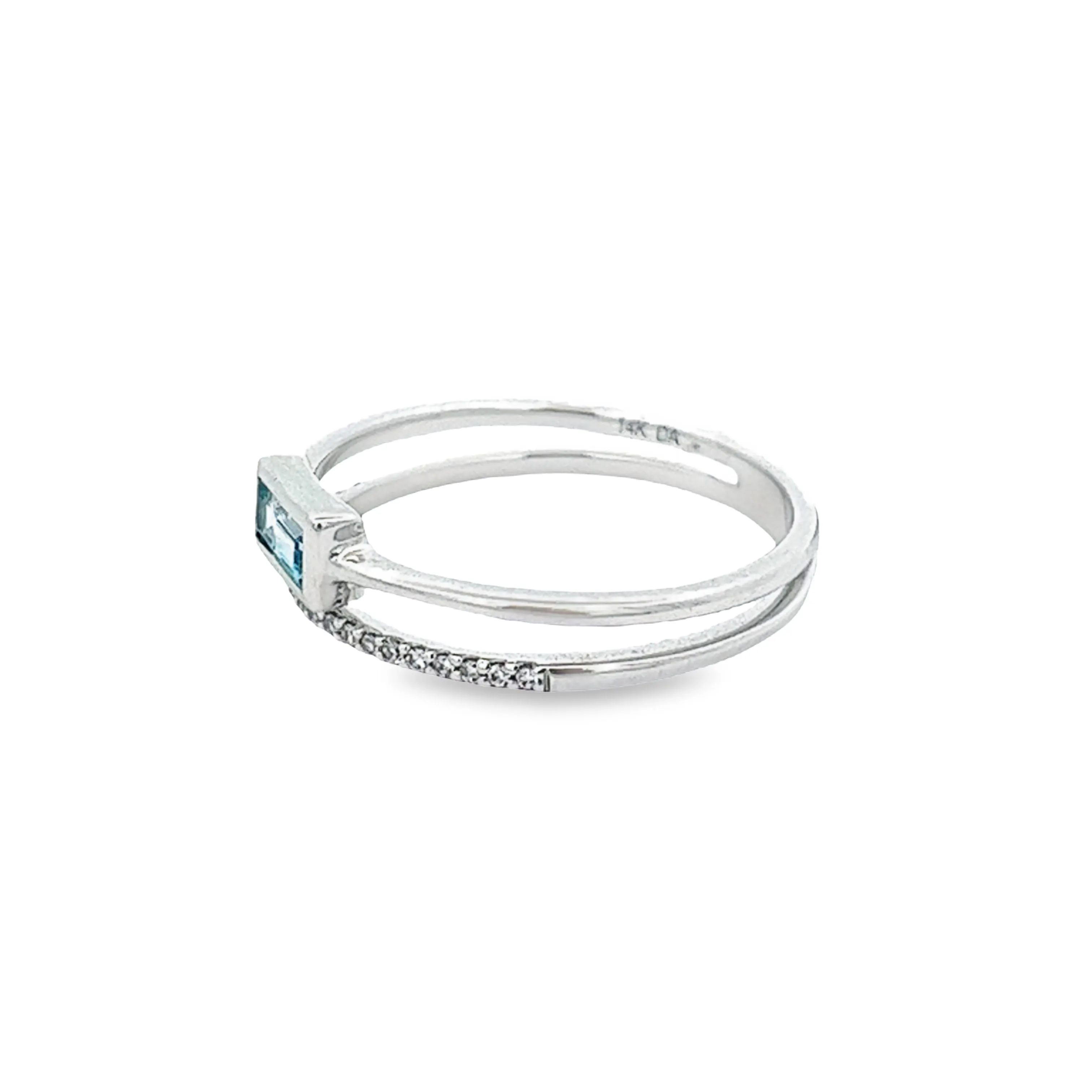 14k White Gold Diamond and Blue Topaz Ring