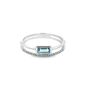 14k White Gold Diamond and Blue Topaz Ring