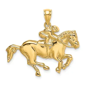 14K Yellow Gold Open Back Polished Finish Jockey on Horse Charm Pendant