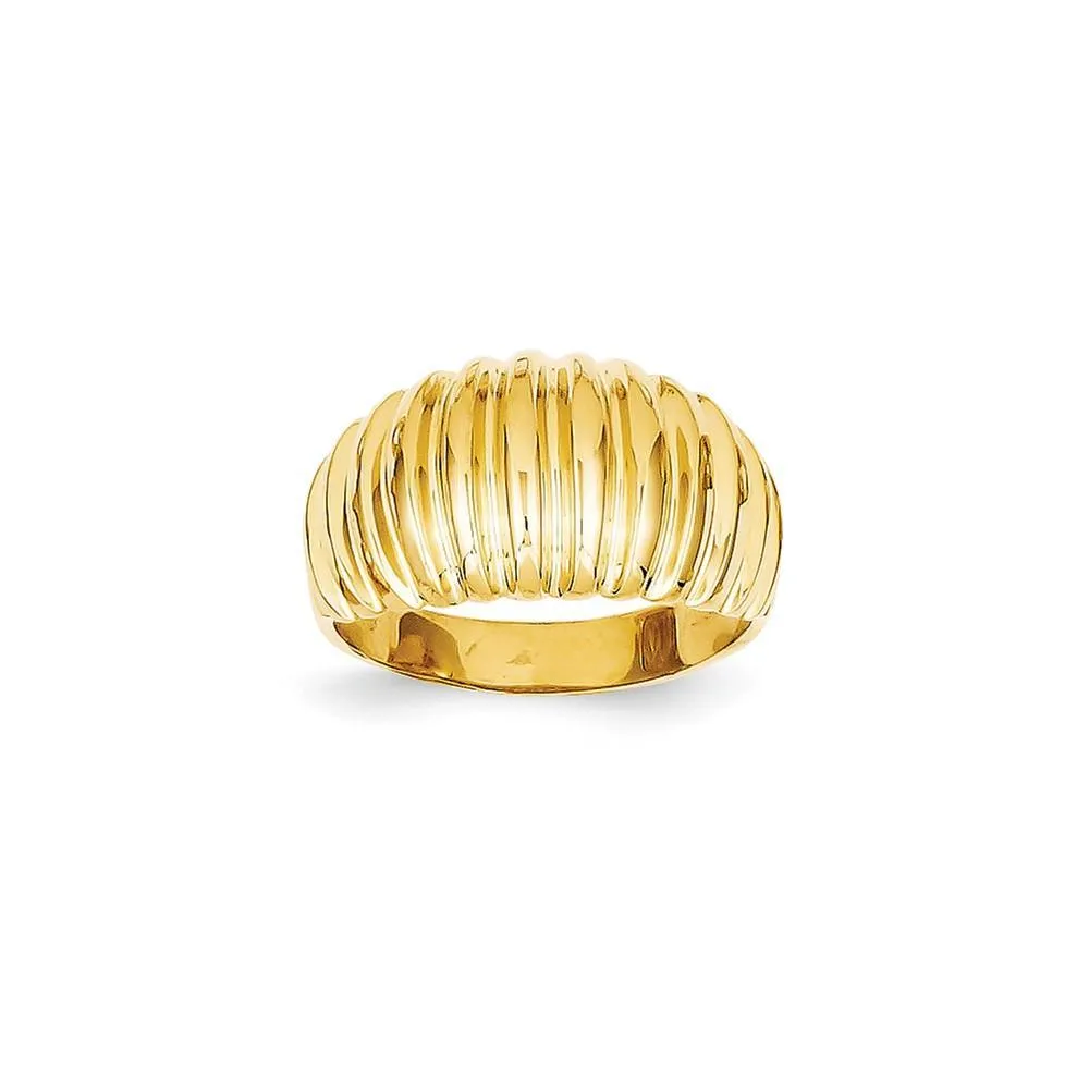 14k Yellow Gold Polished Ribbed Dome Ring