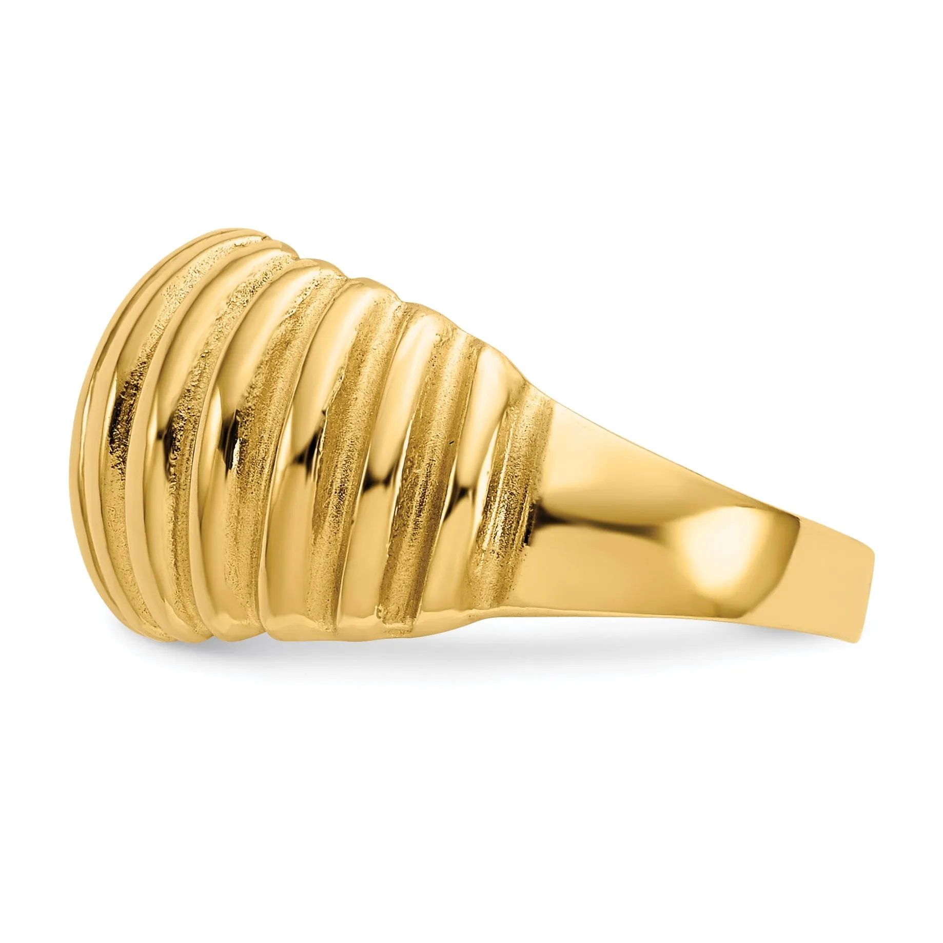 14k Yellow Gold Polished Ribbed Dome Ring