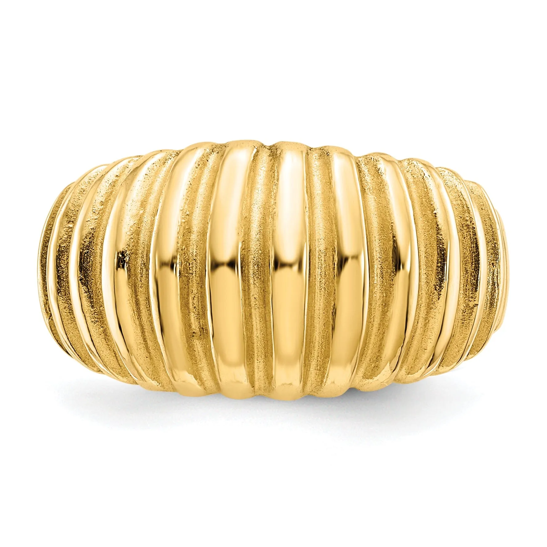 14k Yellow Gold Polished Ribbed Dome Ring