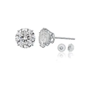 14KT White Gold 4MM Round Cubic Zirconia Stud Earrings