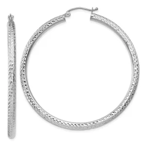 14KT White Gold 50X3MM Diamond-cut Hoop Earrings