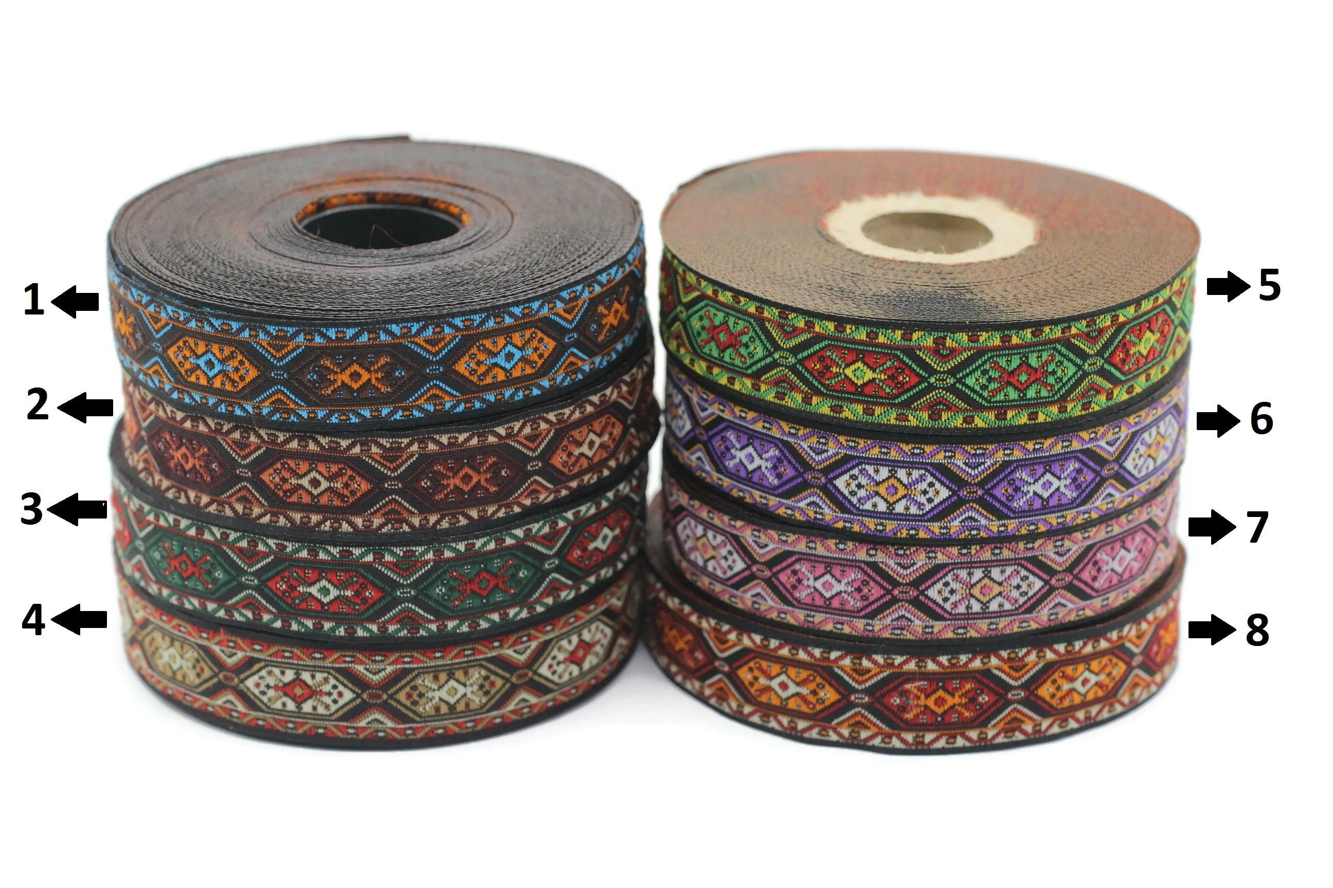 18 mm Anatolian Kilim Jacquard Ribbons (0.70 inches), Upholstery Fabric, Woven Trim, Drapery Curtain Making Border 18588