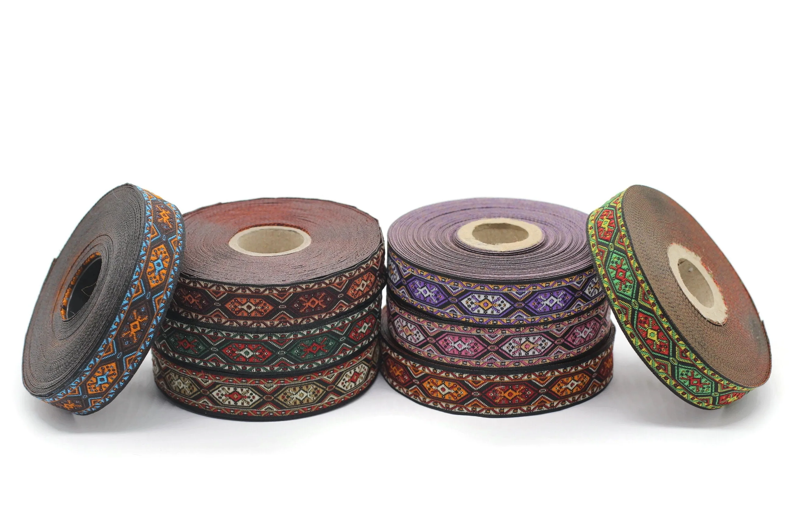 18 mm Anatolian Kilim Jacquard Ribbons (0.70 inches), Upholstery Fabric, Woven Trim, Drapery Curtain Making Border 18588