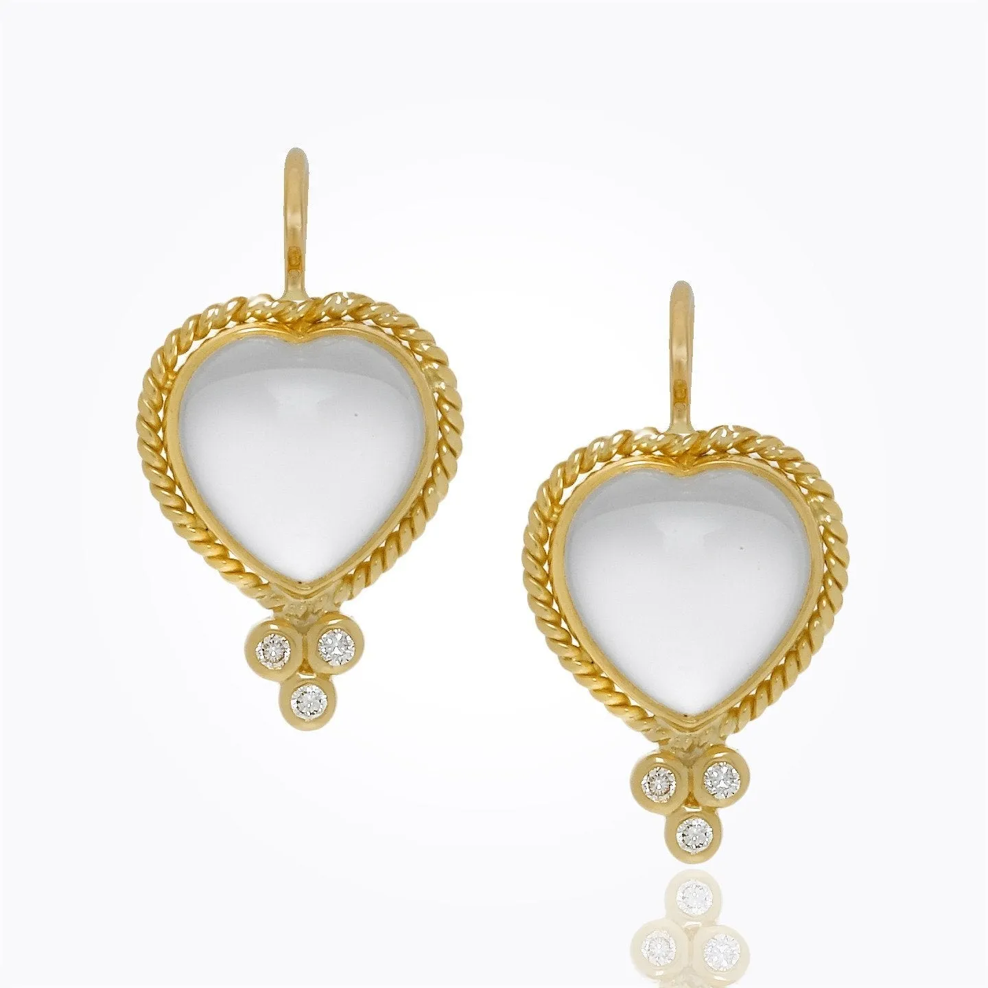 18K Braided Heart Earrings with heart rock crystal and diamond granulation