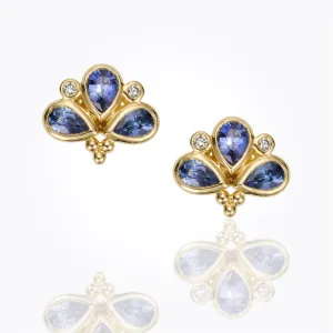 18K Fan Earrings with blue sapphire and diamond