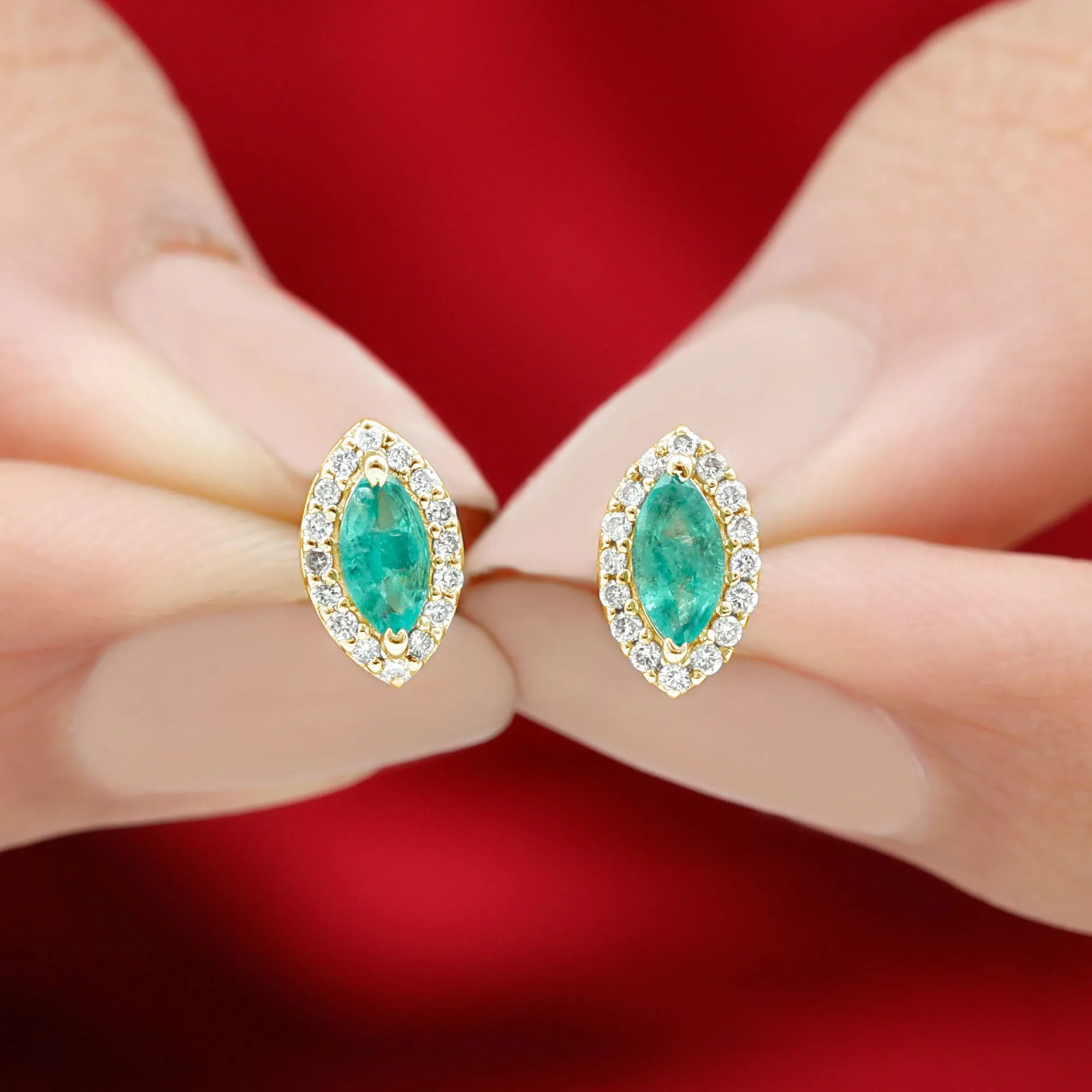 3/4 CT Classic Marquise Cut Emerald and Diamond Accent Stud Earrings