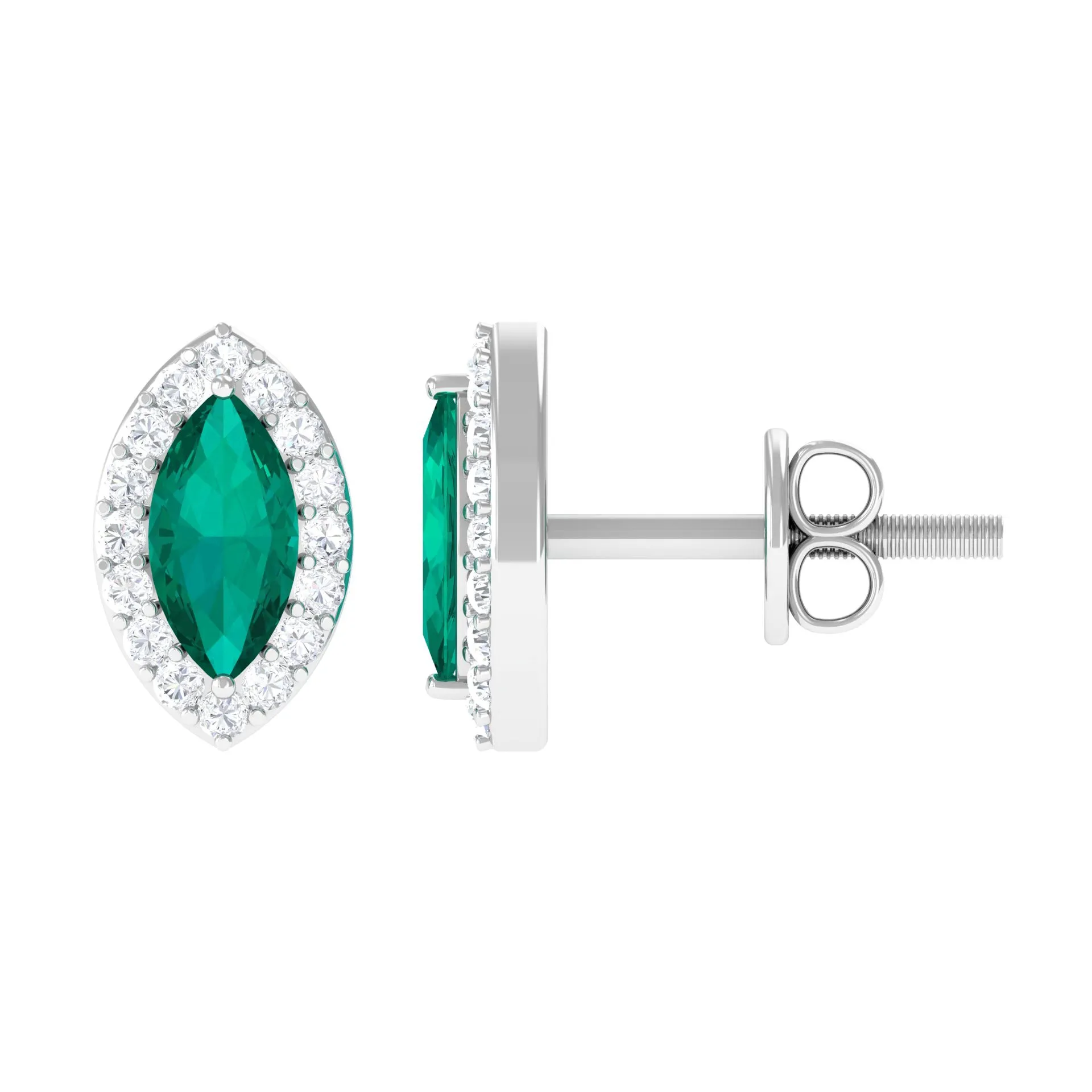 3/4 CT Classic Marquise Cut Emerald and Diamond Accent Stud Earrings