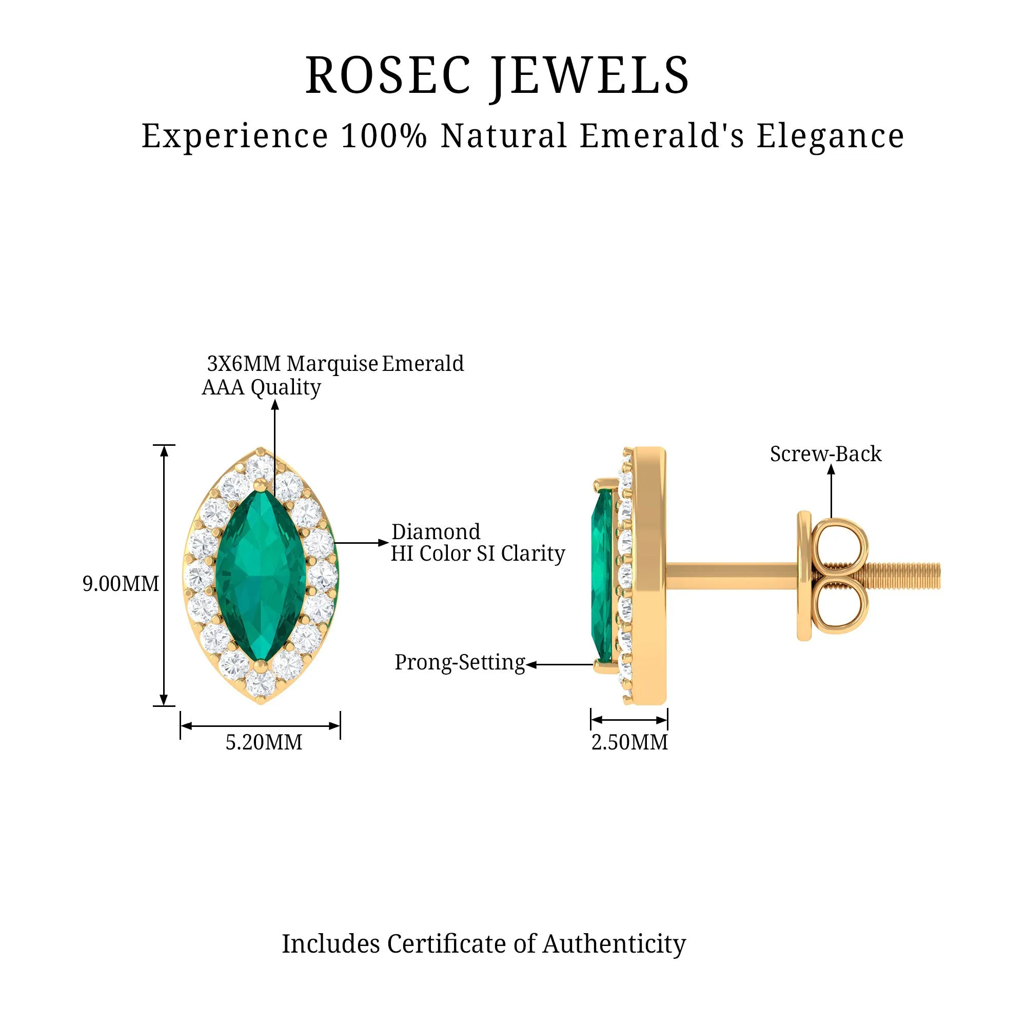 3/4 CT Classic Marquise Cut Emerald and Diamond Accent Stud Earrings