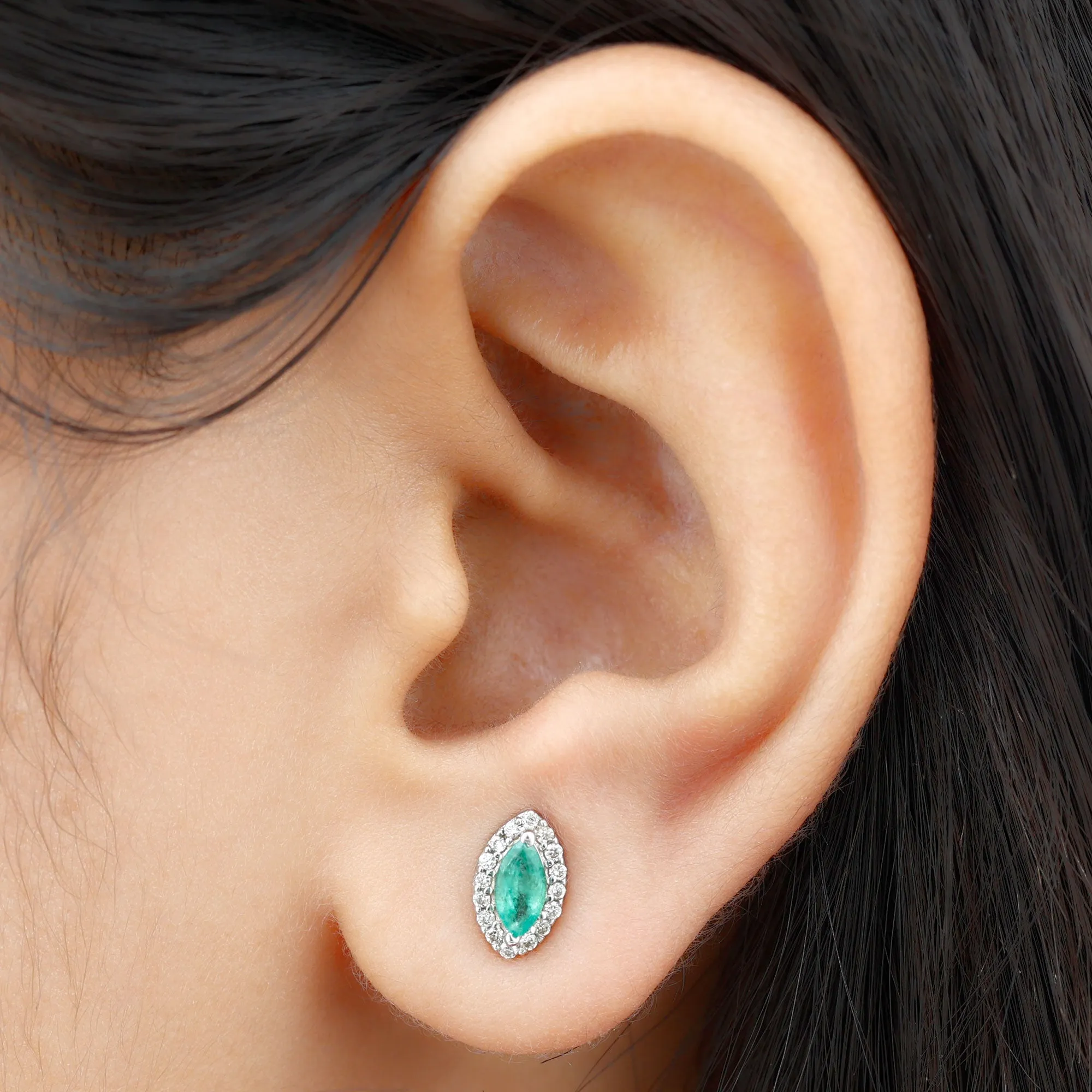 3/4 CT Classic Marquise Cut Emerald and Diamond Accent Stud Earrings