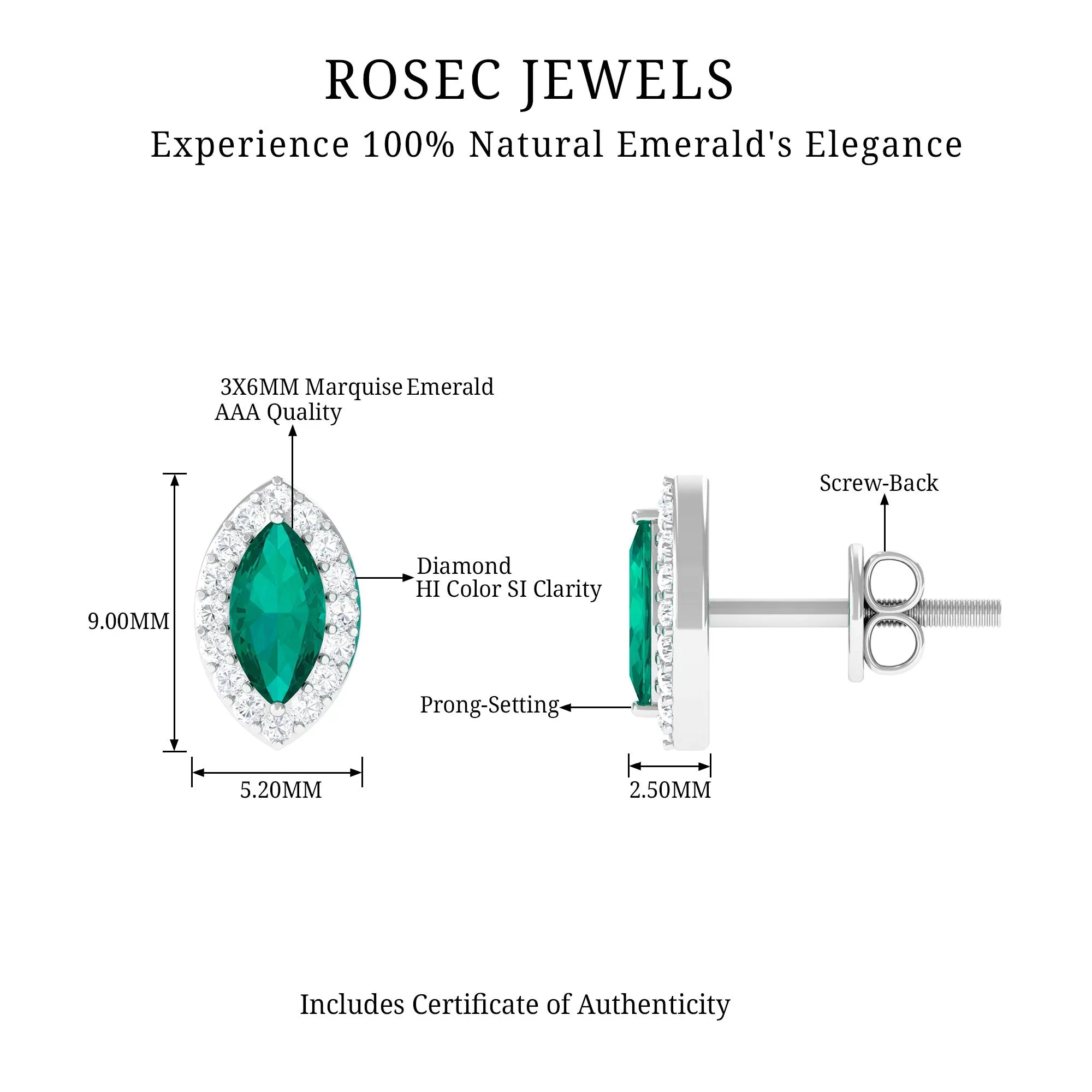 3/4 CT Classic Marquise Cut Emerald and Diamond Accent Stud Earrings