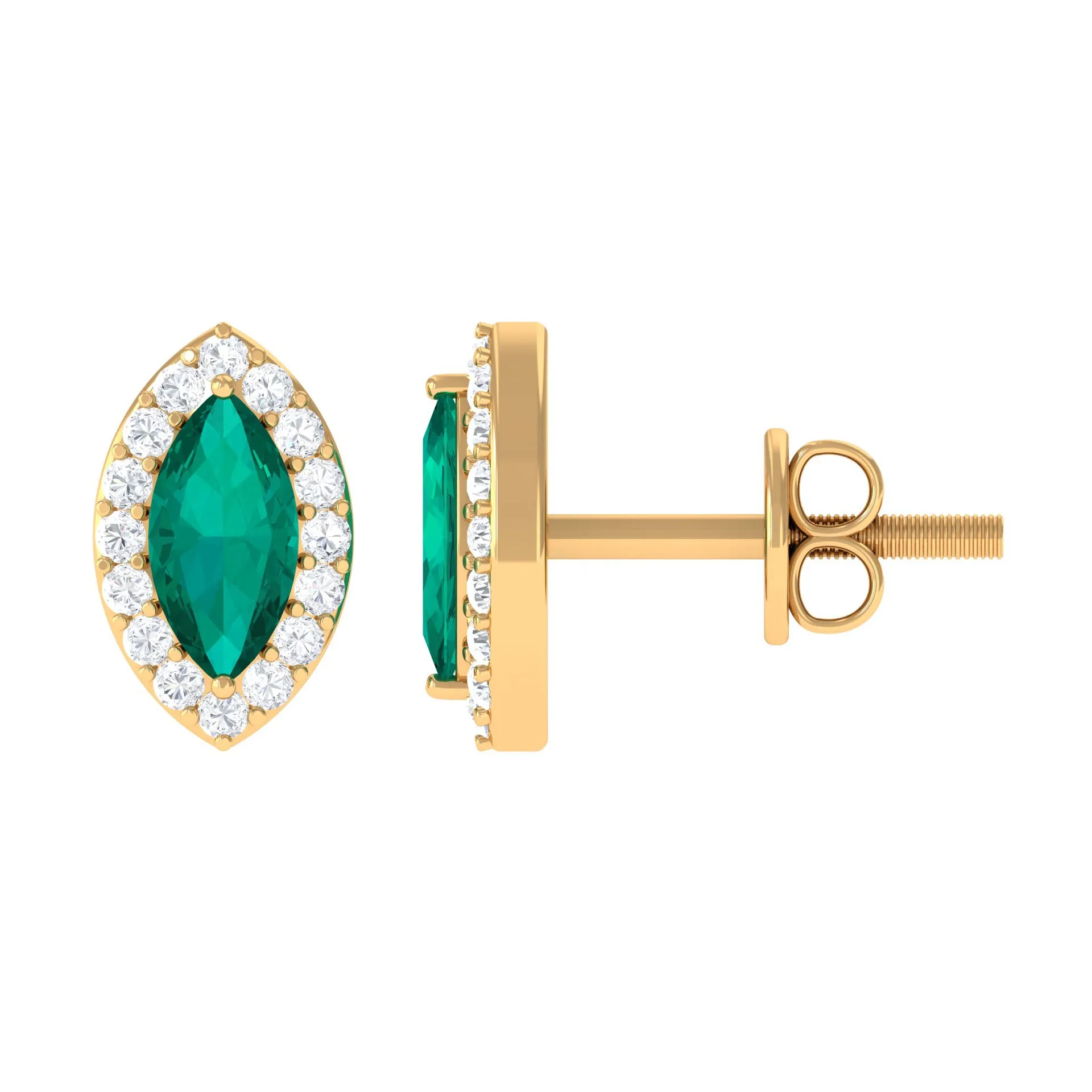 3/4 CT Classic Marquise Cut Emerald and Diamond Accent Stud Earrings