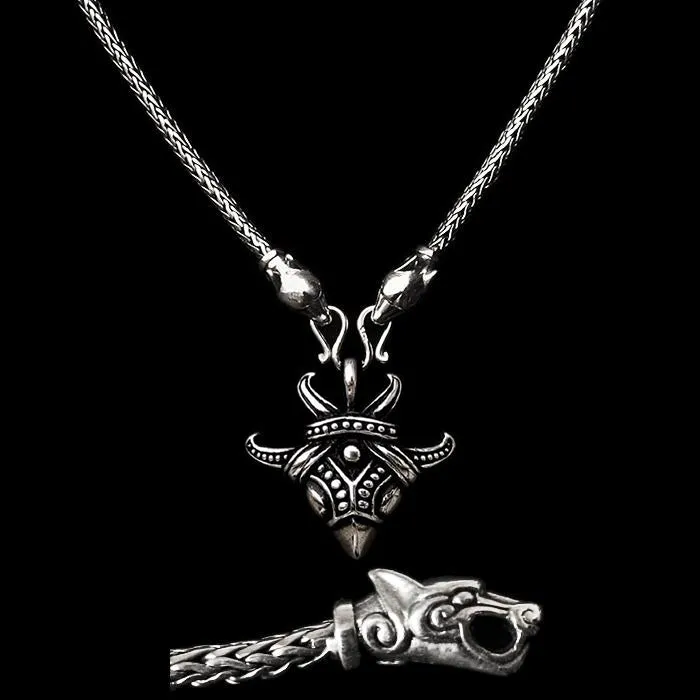 3.5mm Silver Snake Chain Pendant Necklace - Ferocious Wolf Heads