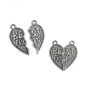 5 Pcs Sets Best Friends Heart Charms, Two Piece Heart, BFF, Best Buds Charm, 25x30mm