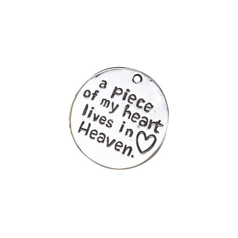 5 Pcs Tibetan Silver 'A piece of my heart lives in heaven' MEMORIAL 25mm x 25mm Charms Pendants