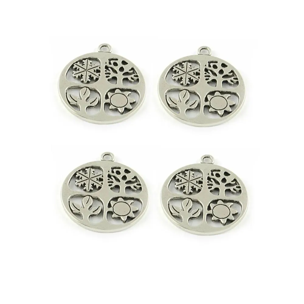 5 Pcs Tibetan Silver Four Seasons Cut Out Disc 28mm x 24.5mm Charms Pendants