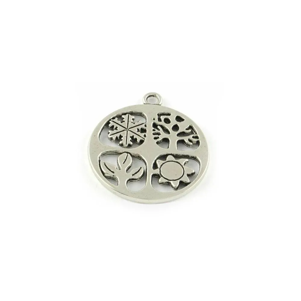 5 Pcs Tibetan Silver Four Seasons Cut Out Disc 28mm x 24.5mm Charms Pendants