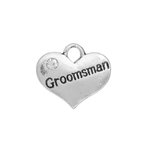 5 Pcs Tibetan Silver GROOMSMAN HEART WITH RHINESTONE Charms Pendants, Lead & Nickel Free Metal Charms Pendants Beads