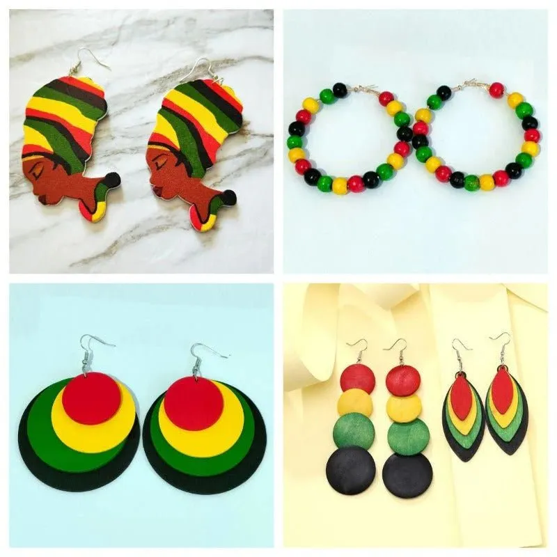 5PCS Geometric African Beauty Pattern Dangle Earrings Resin Jewelry Creative Gift